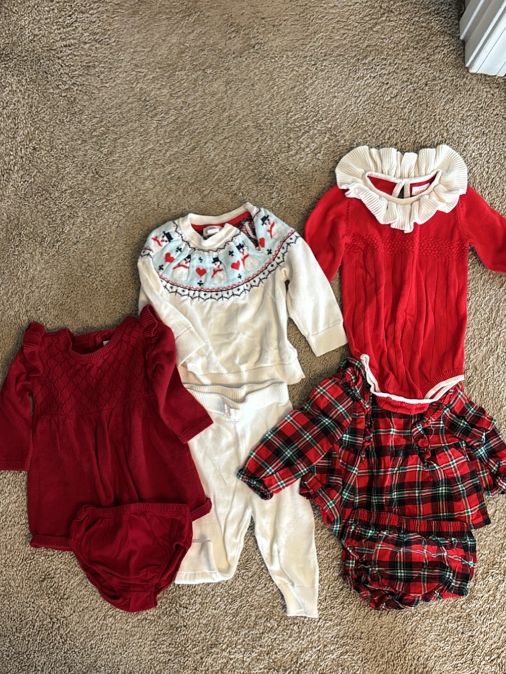 Holiday Baby Girl Outfit Bundle - Red, White, Plaid
